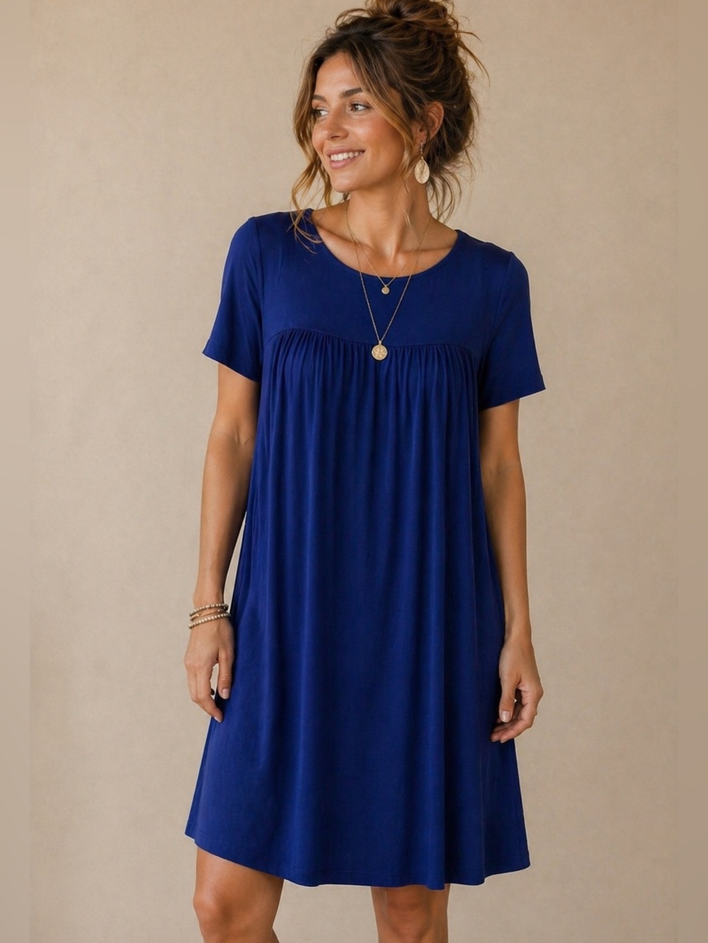 Tiana B Blue Babydoll Dress Size Small Flowy Casual Chic